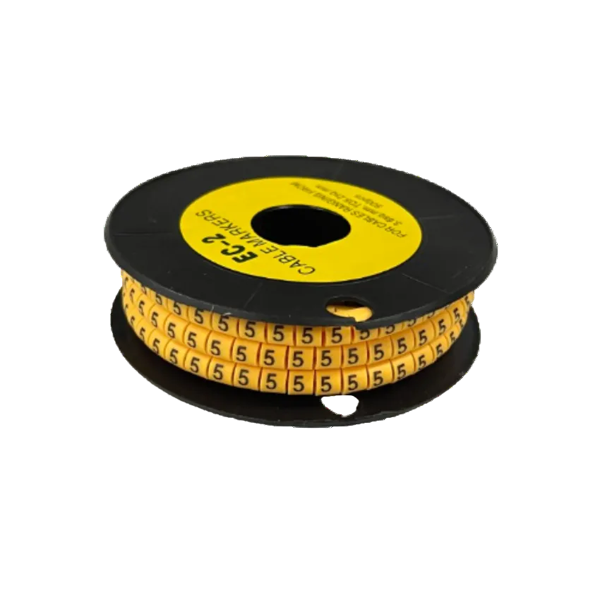 Grippes spool of Cable Marker 5 - Yellow numeric cable labels showing repeated 5 markers for cable management