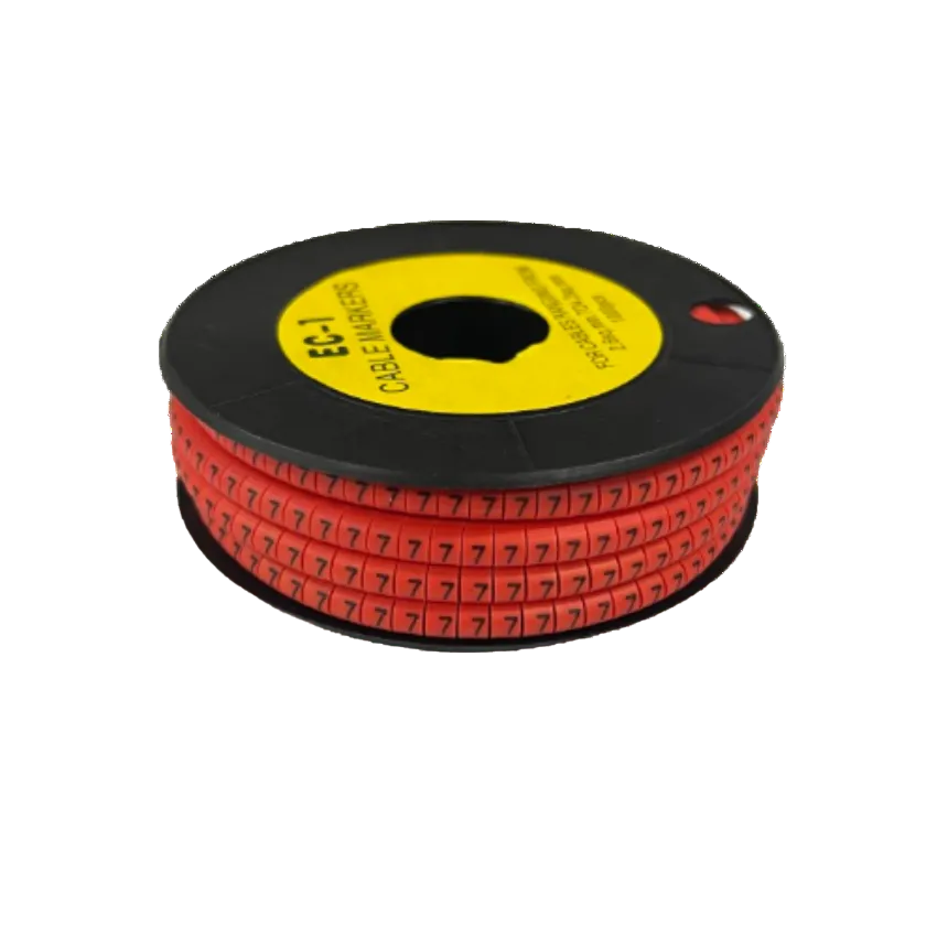 Grippes Cable Marker -7 Red spool of adhesive number 7 cable markers on black reel with yellow label