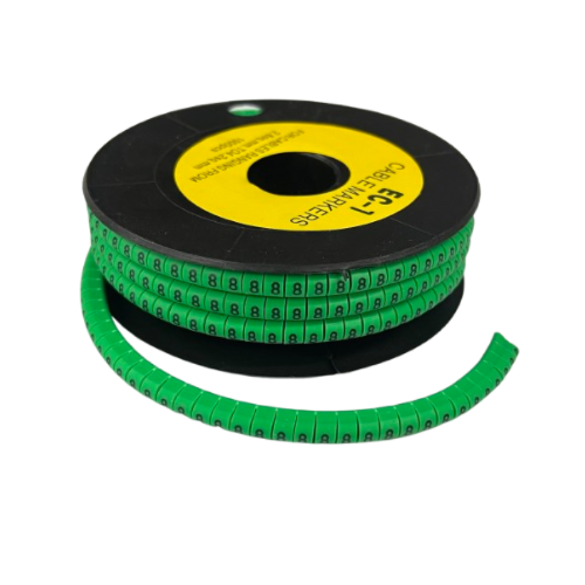 Grippes Cable Marker - 8 Green numbered snap on cable markers on a spool for organized cable management