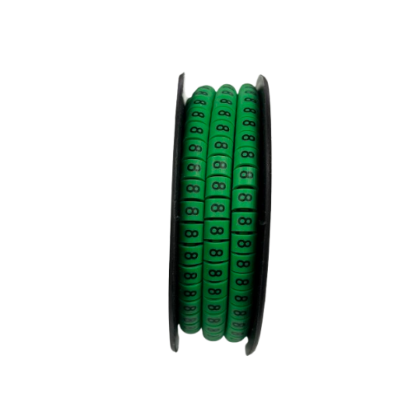 Spool of China made Cable Marker - 8 Green numeric rings for cable identification on wiring harnesses