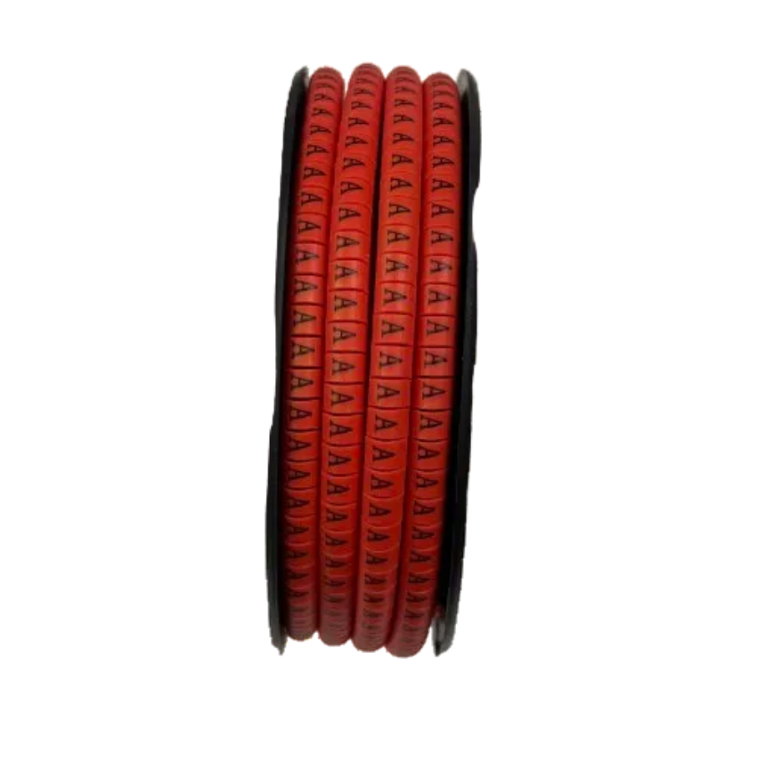 Grippes Cable Marker A - Red spool of flexible cable markers printed with repeated A for wire identification