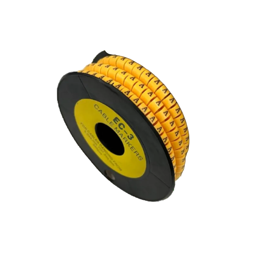 Spool of yellow cable markers printed with letter A Cable Marker - A Yellow for wire labeling