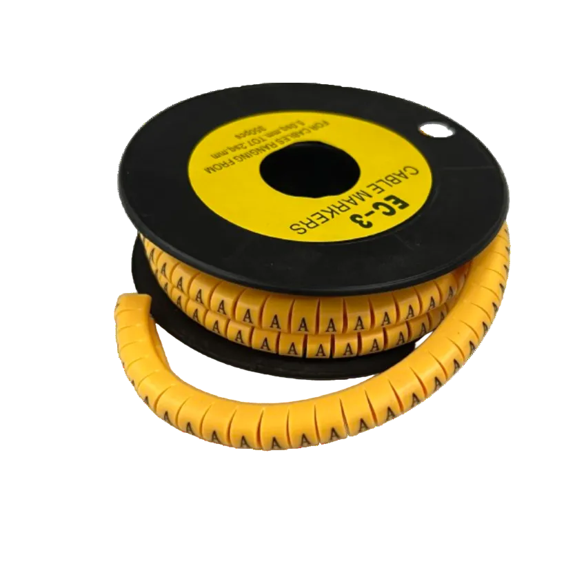 Spool of flexible spiral cable markers labeled A for wire organization Cable Marker - A Yellow