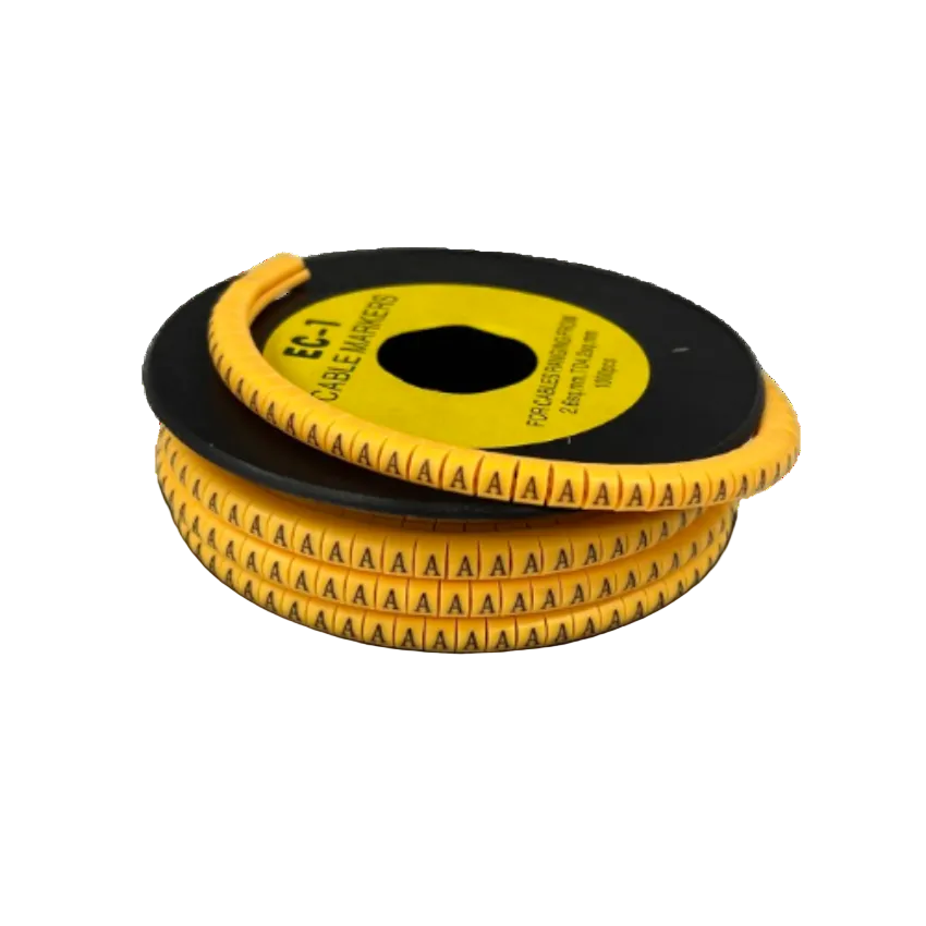 China cable management spool with flexible yellow letter A markers rolled on a reel Cable Marker - A Yellow