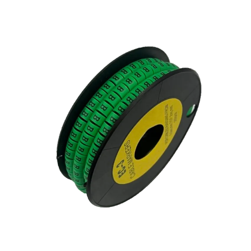 Spool of green cable identification rings with printed B letters Cable Marker - B Green for wiring and panels