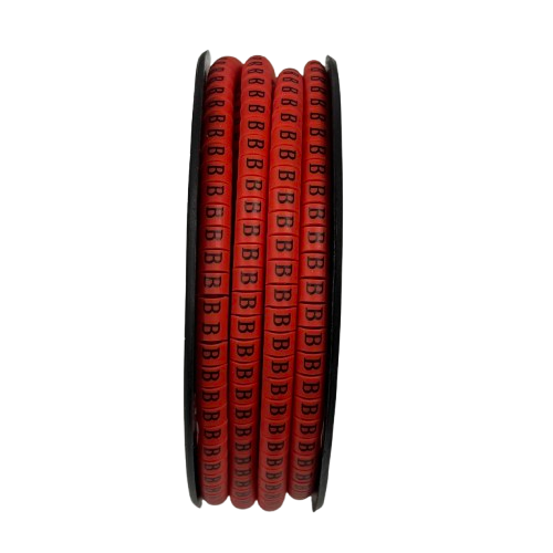 Grippes Cable Marker - B RED spool of red adhesive cable labels showing repeated B markers for organization