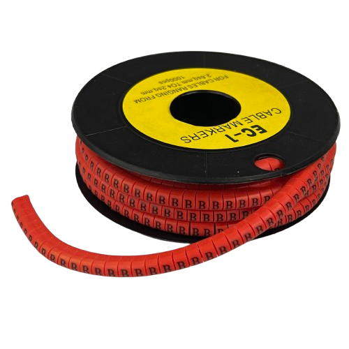 Grippes spool of red adhesive cable markers printed with repeating B characters Cable Marker - B RED for wire identification