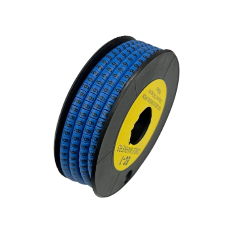 Spool of Cable Marker Blue 6 numeric labels on reel for wire identification and cable management
