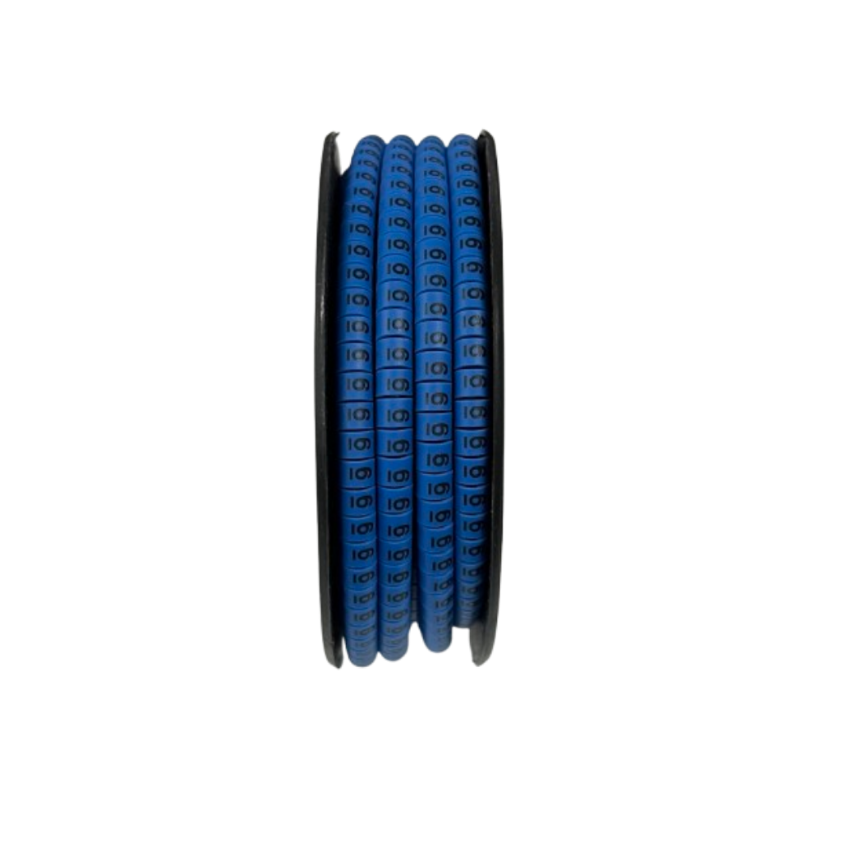 Spool of Cable Marker Blue 6 numeric ring labels for cable management and wire identification