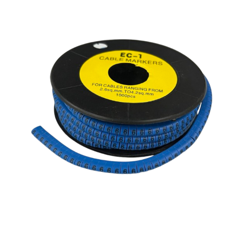 Spool of numbered cable identification sleeves Cable Marker Blue 6 for wire labeling and organized cable management