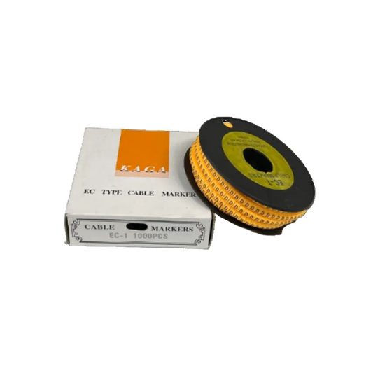 Cable Marker D - Yellow adhesive spool on black reel with box of 1000 cable markers for wire identification