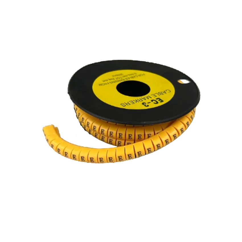 Grippes Cable Marker - E Yellow spool of adhesive letter E cable markers for wire identification