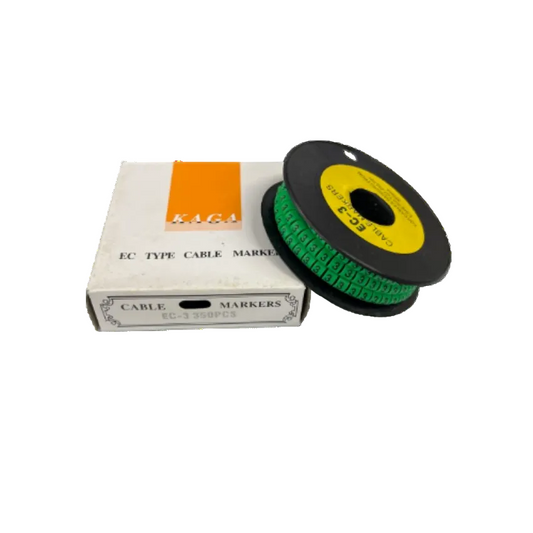 Spool of numbered green cable markers on black reel with white box for wire labeling Cable Marker Green -3