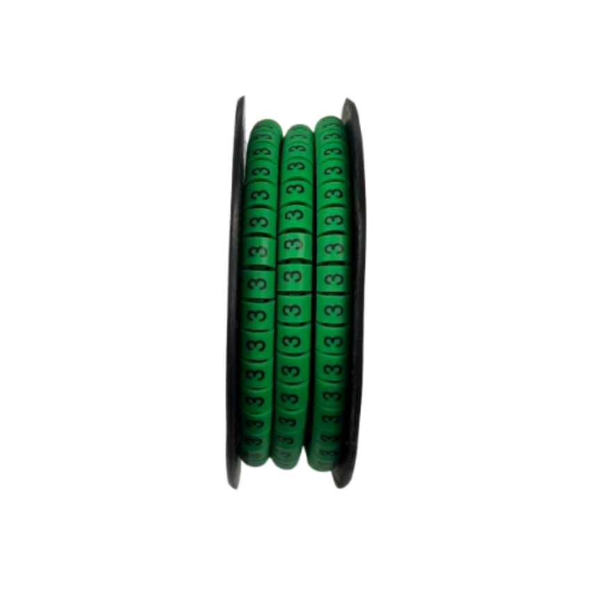Spool of green numeric cable markers on reel Cable Marker Green -3 for wire organization and labeling