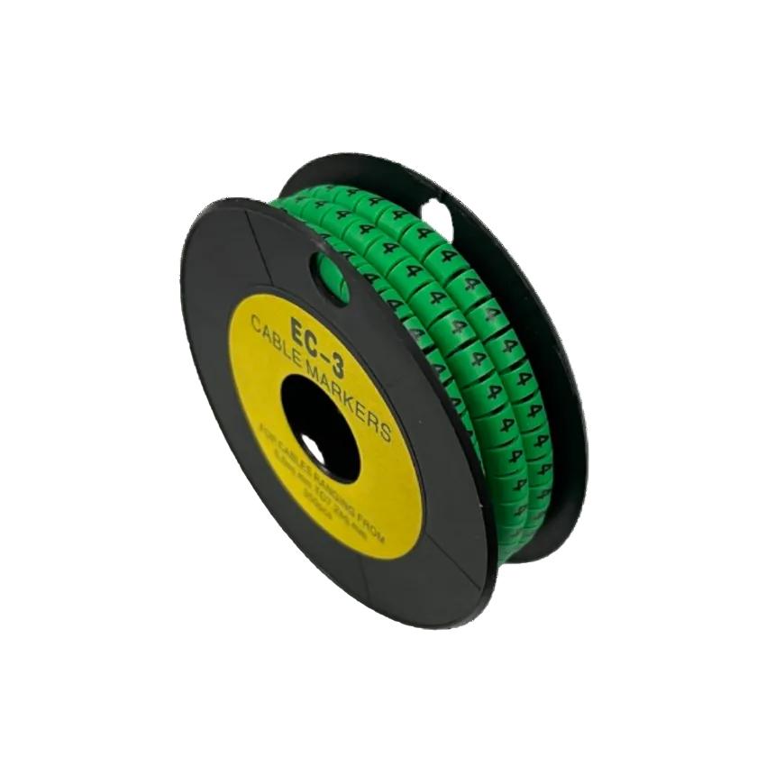 Spool of plastic Cable Marker Green 4 preprinted numeric wire labels for cable management