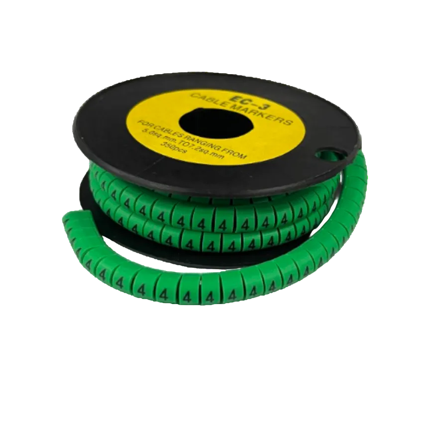Spool of segmented Cable Marker Green 4 labels on flexible green cable management tubing for identification