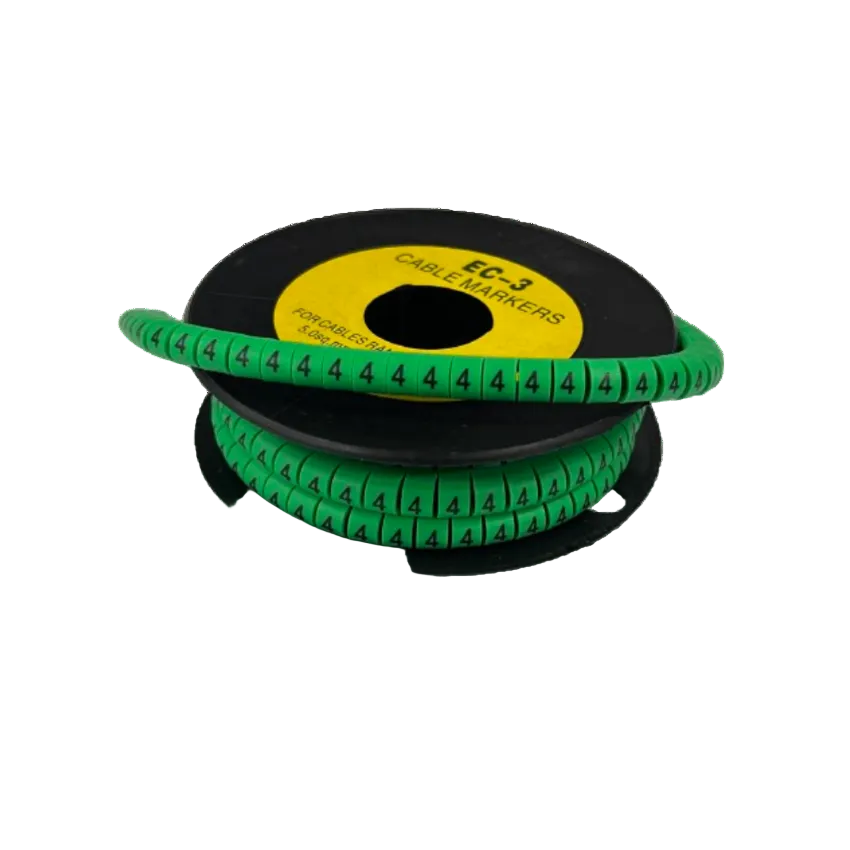 Spool of Cable Marker Green 4 sleeve labels on a reel for cable management numbered 4 for wiring organization