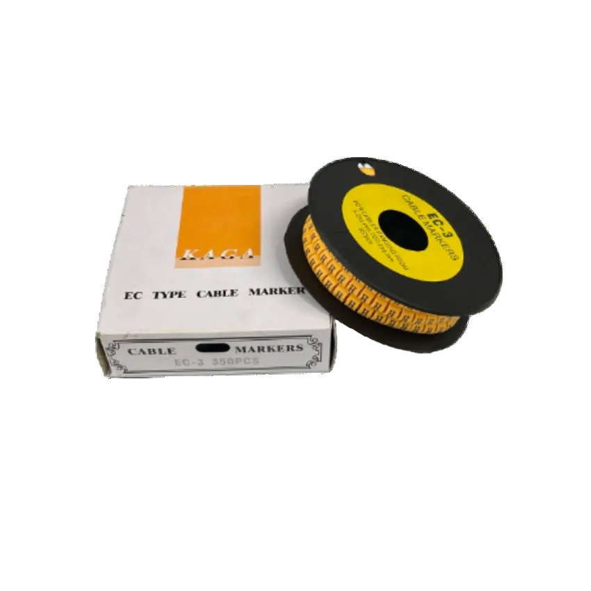 Grippes cable management spool with roll of yellow H markers and box Cable Marker - H Yellow .