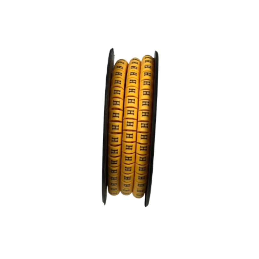 Grippes spool of yellow cable markers with repeated H labels Cable Marker - H Yellow for wire identification