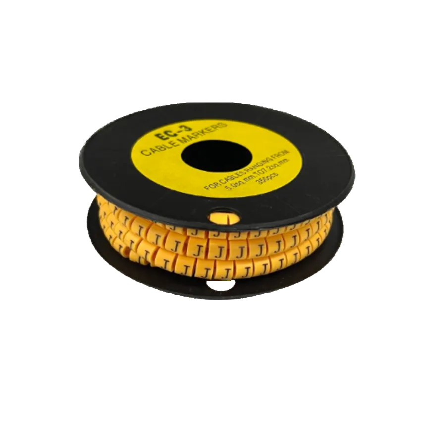 Grippes Cable Marker J - Yellow spool of adhesive letter J cable markers on black reel for wire identification