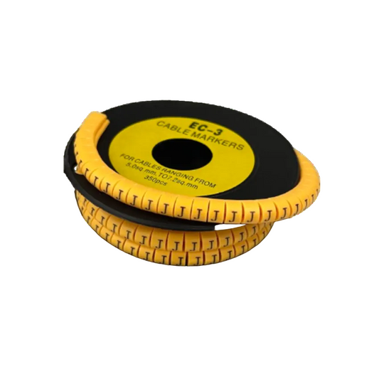 Grippes Cable Marker J - Yellow reel of adhesive cable markers with repeated J symbols for wire identification