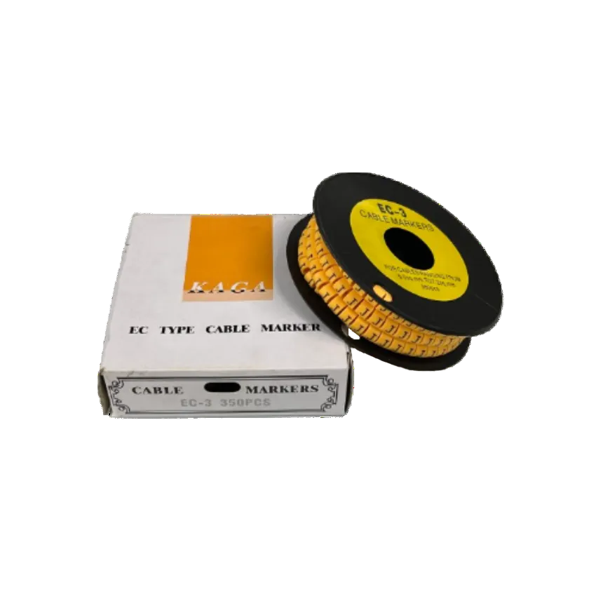 Grippes Cable Marker J - Yellow spool and box of adhesive cable labels for wire identification