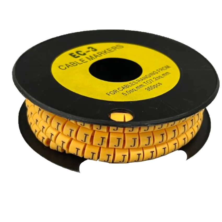 Grippes Cable Marker J - Yellow spool of J letter cable markers on black reel for wire identification and organization