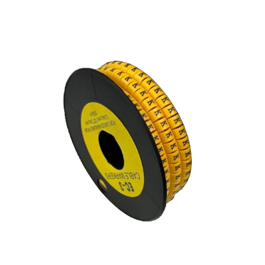 Grippes spool of Cable Marker K - Yellow adhesive cable ID markers with black K printing for wiring organization