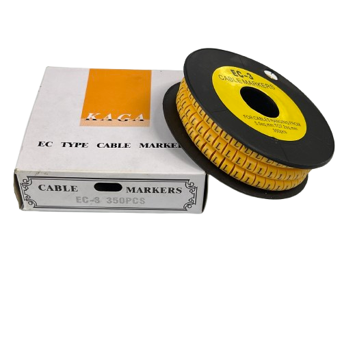 Grippes Cable Marker L - Yellow spool and box of EC type cable markers for organized cable management