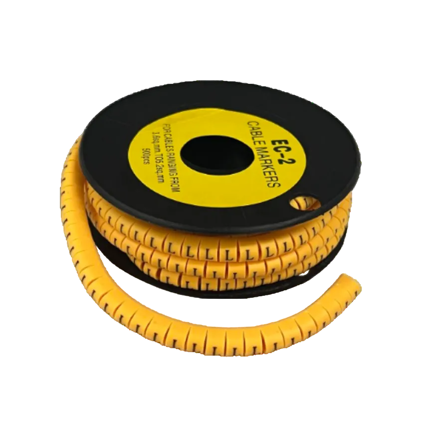 Grippes spool of yellow segmented cable markers with printed L characters Cable Marker L - Yellow on reel