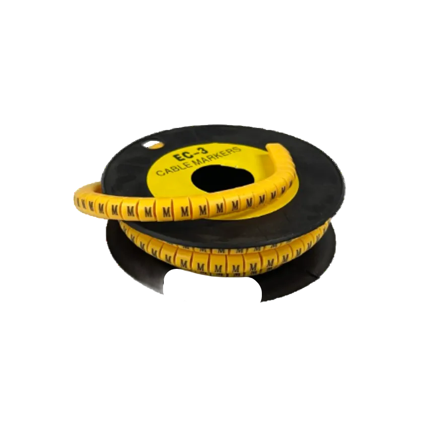 Grippes Cable Marker M - Yellow spool of flexible cable markers with repeated M labels for wire identification