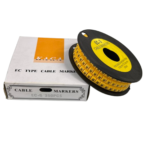 Grippes cable management spool of yellow lettered markers with box Cable Marker M - Yellow for wire labeling