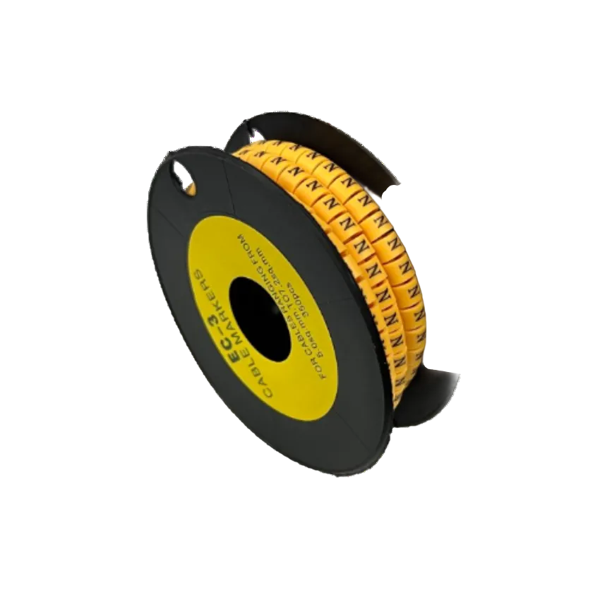 Grippes Cable Marker - N Yellow spool of adhesive wire markers on black reel for cable identification