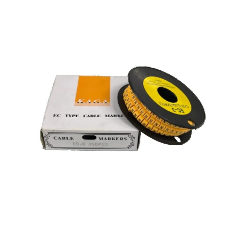 Grippes Cable Marker - N Yellow reel showing multiple printed N markers on spool beside white box