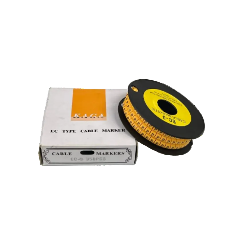 Grippes Cable Marker P - Yellow reel of EC type cable markers with printed P letters and storage box