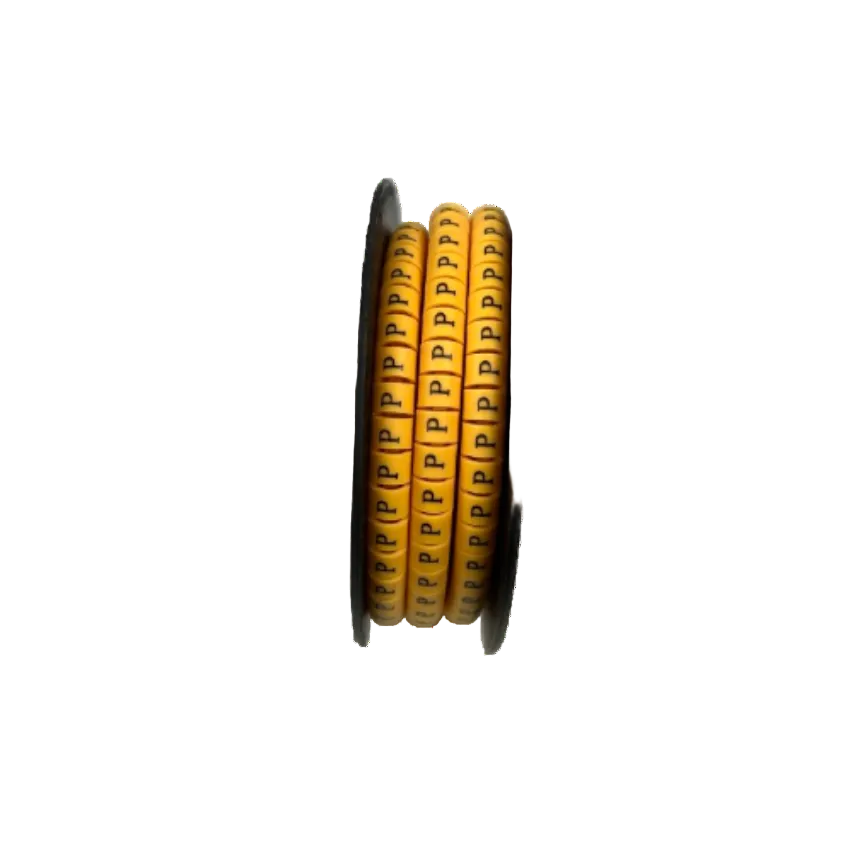 Grippes Cable Marker P - Yellow spool showing multiple P labels for cable identification and organization