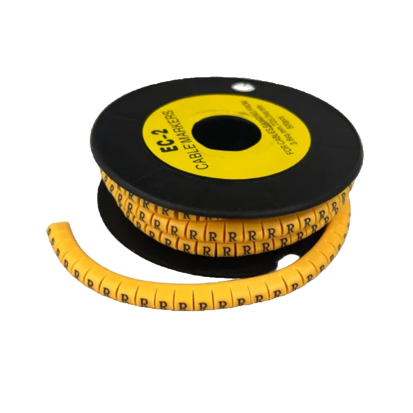 Grippes Cable Management spool of Cable Marker R - Yellow wraparound letter R markers for cables