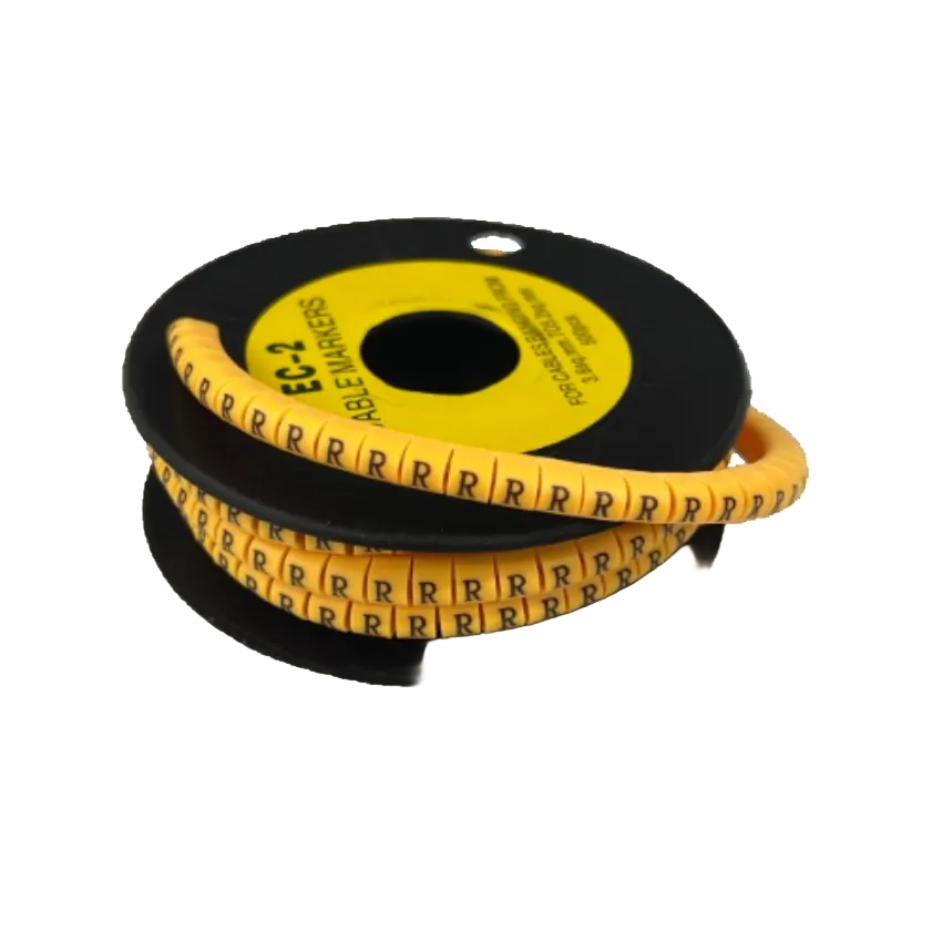 Grippes Cable Marker R - Yellow spool of flexible cable markers with repeated R labels for wire identification