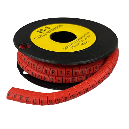 Red cable marker roll for easy identification labeled with E for effective cable management