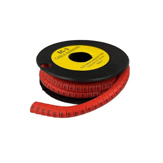 Red cable marker roll for easy identification labeled with E for effective cable management