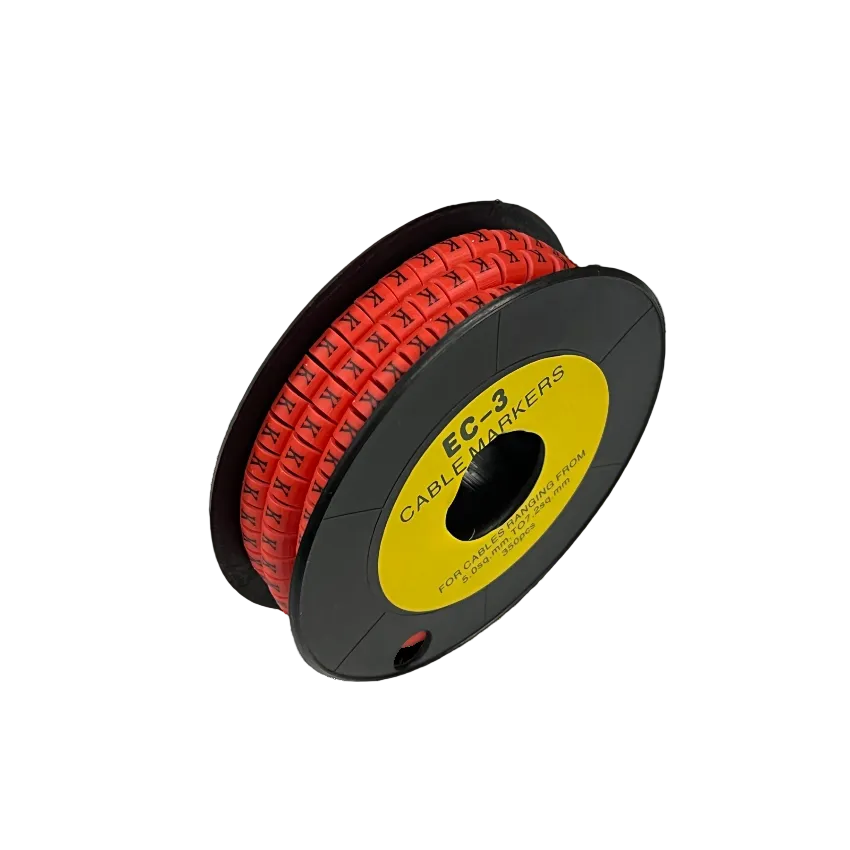 Grippes Cable Marker Red - K on a spool for organized cable management and labeling