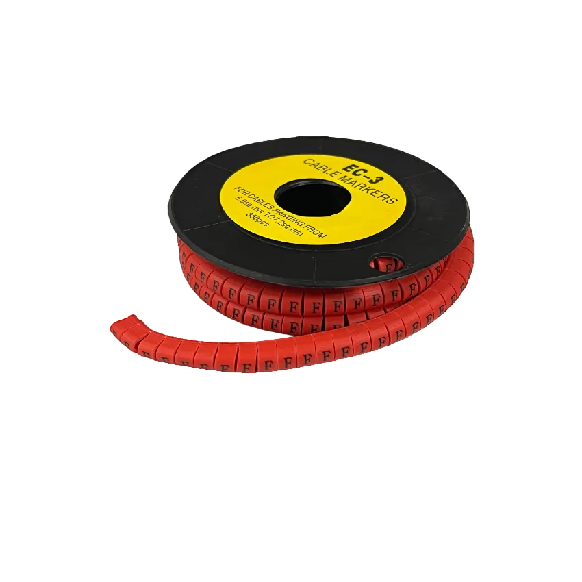 Grippes Cable Marker Red - F on a spool, perfect for easy wire identification and organization