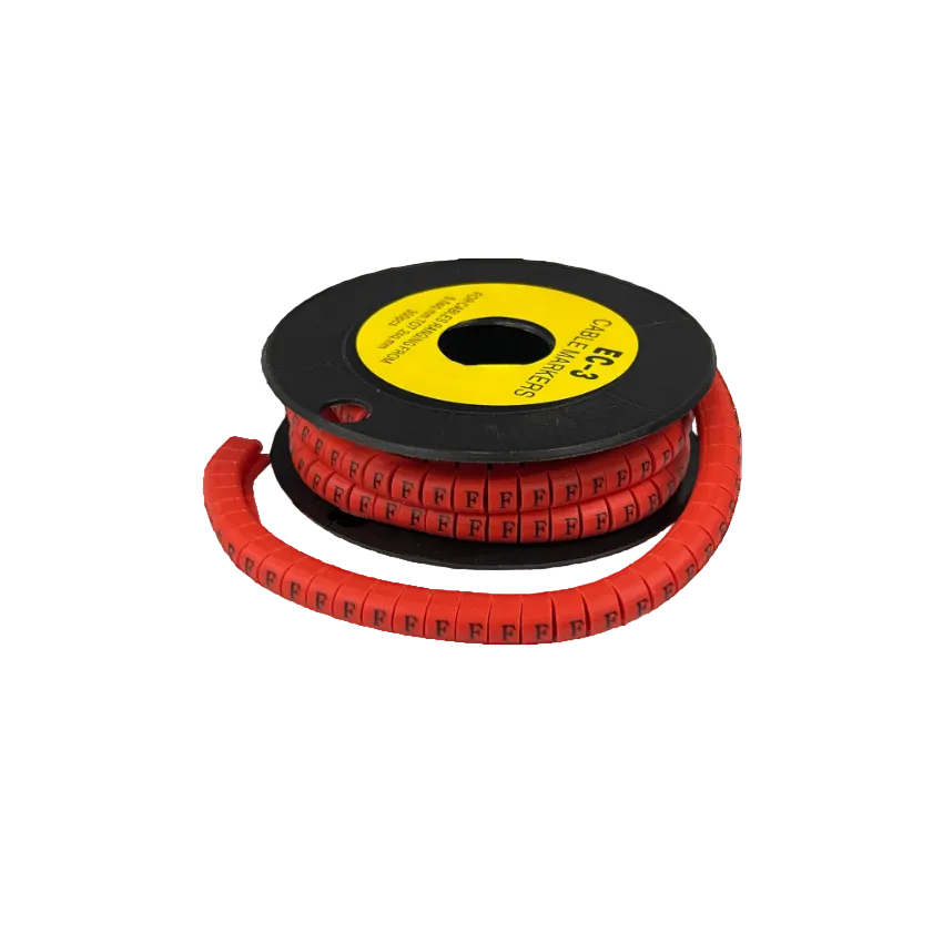 Grippes Cable Marker Red - F on a spool for organized cable management and easy identification