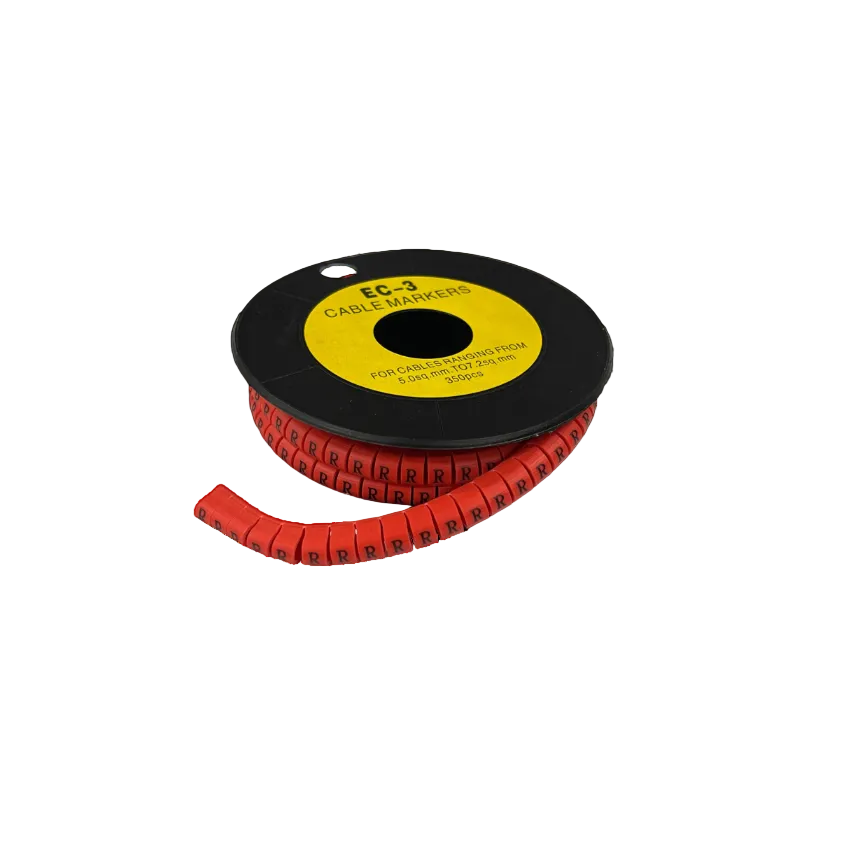Grippes Cable Marker Red - R on a spool, designed for organizing cables from 6mm to 28mm
