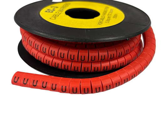 Grippes Cable Marker Red - U on a spool for organizing and identifying cables easily
