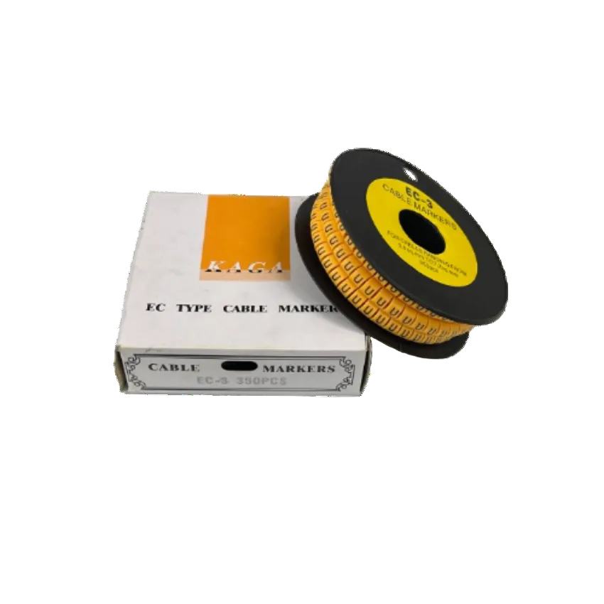 Grippes Cable Marker U - Yellow spool and box of adhesive cable markers for wire identification