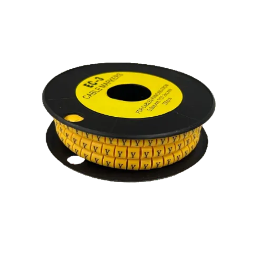 Grippes spool of Cable Marker Y - Yellow adhesive cable markers with repeated Y letters for identification