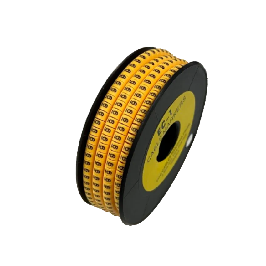 Spool of yellow numeric cable tags on reel for organized wiring Cable Marker Yellow 6 for cable management