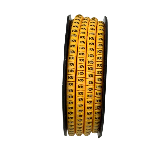 Spool of Cable Marker Yellow 6 adhesive numeric cable labels on yellow rings for wire identification