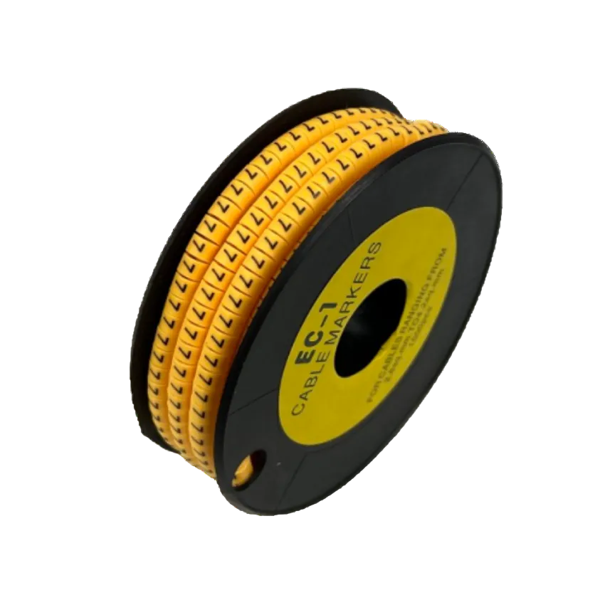 Cable Marker Yellow -7 spool of yellow letter L cable markers on black reel for wire labeling